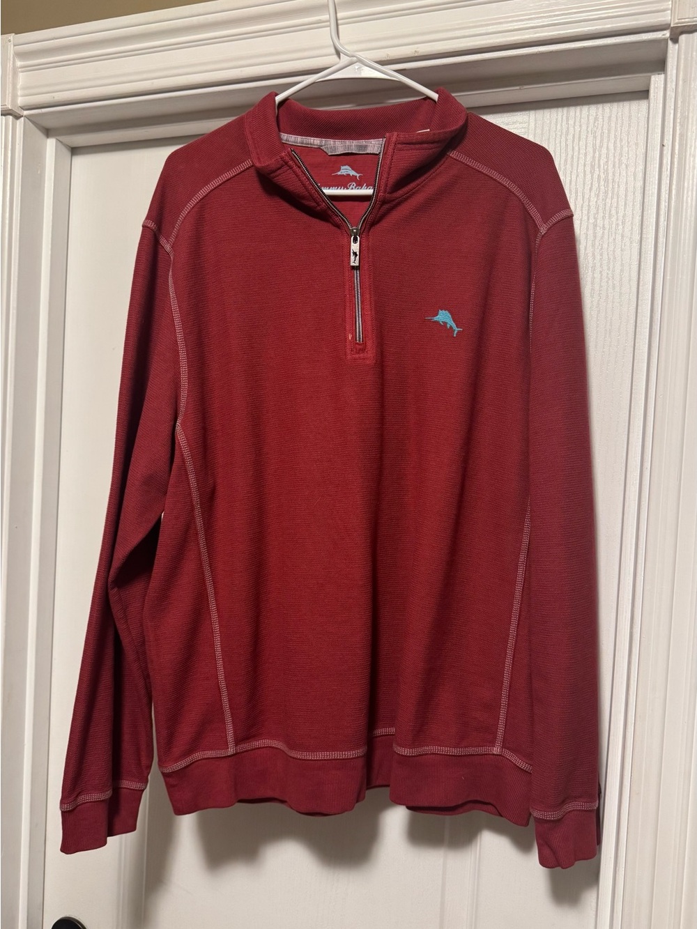 Tommy Bahama Maroon Half-Zip Pullover with Turquoise Marlin Logo